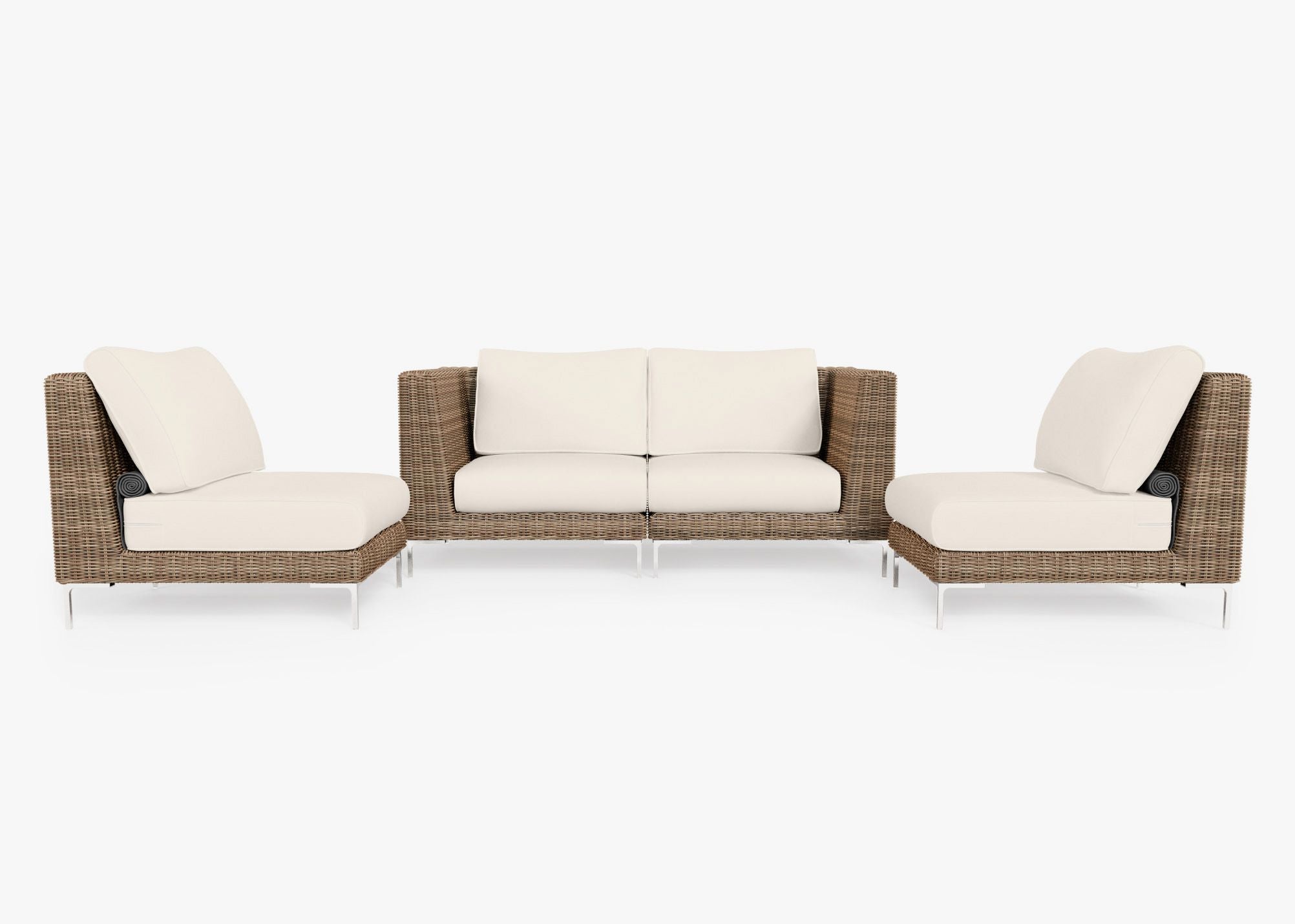 Causeuse d'extérieur en osier marron avec chaises sans accoudoirs - 4 places