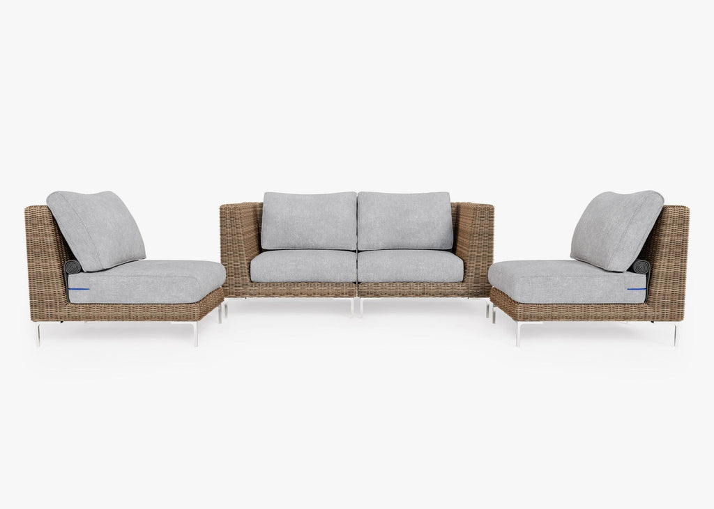Causeuse d'extérieur en osier marron avec chaises sans accoudoirs - 4 places