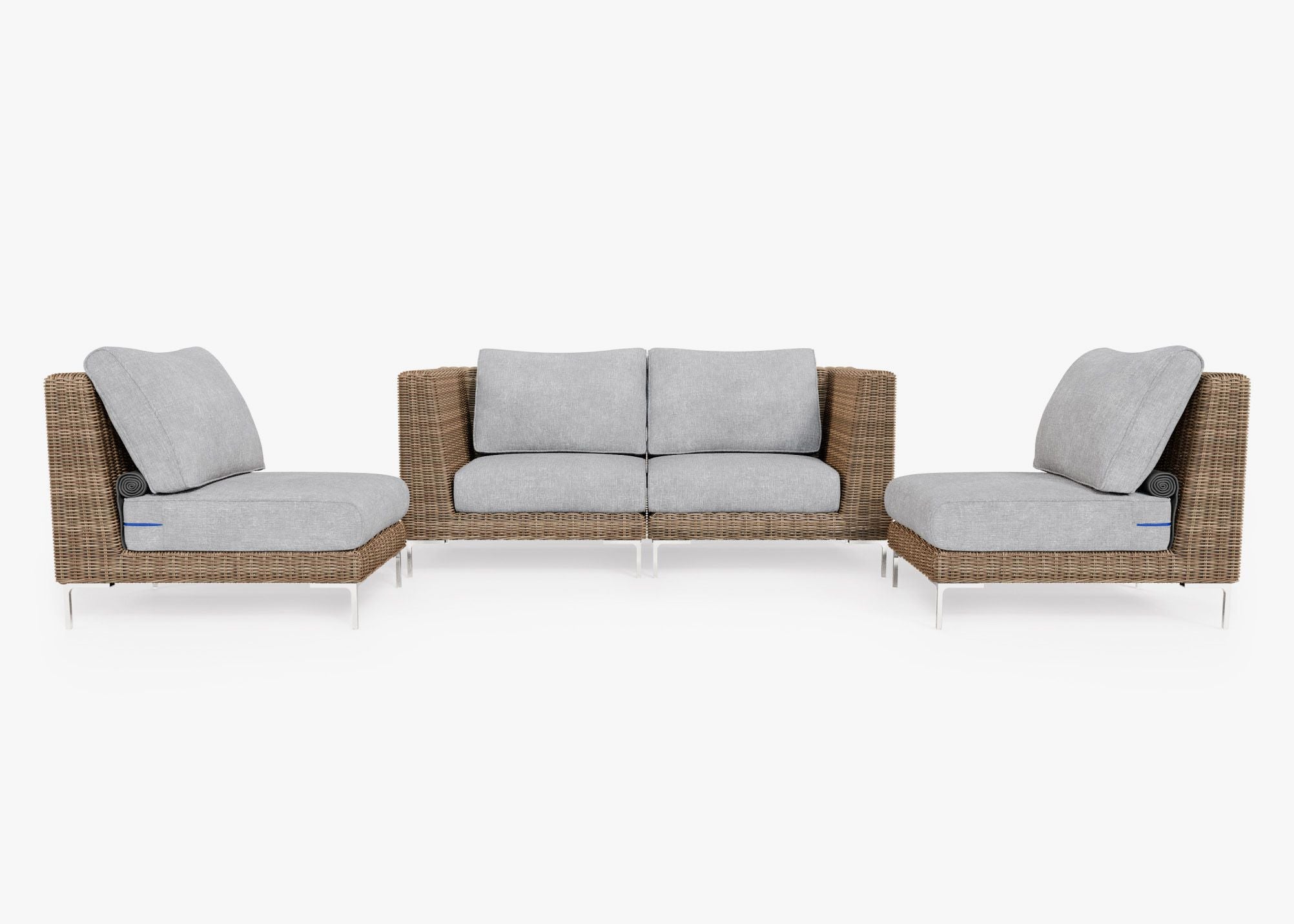 Causeuse d'extérieur en osier marron avec chaises sans accoudoirs - 4 places