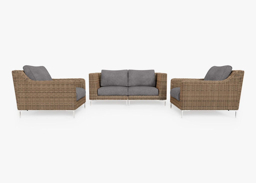 Causeuse d'extérieur en osier marron avec fauteuils - 4 places