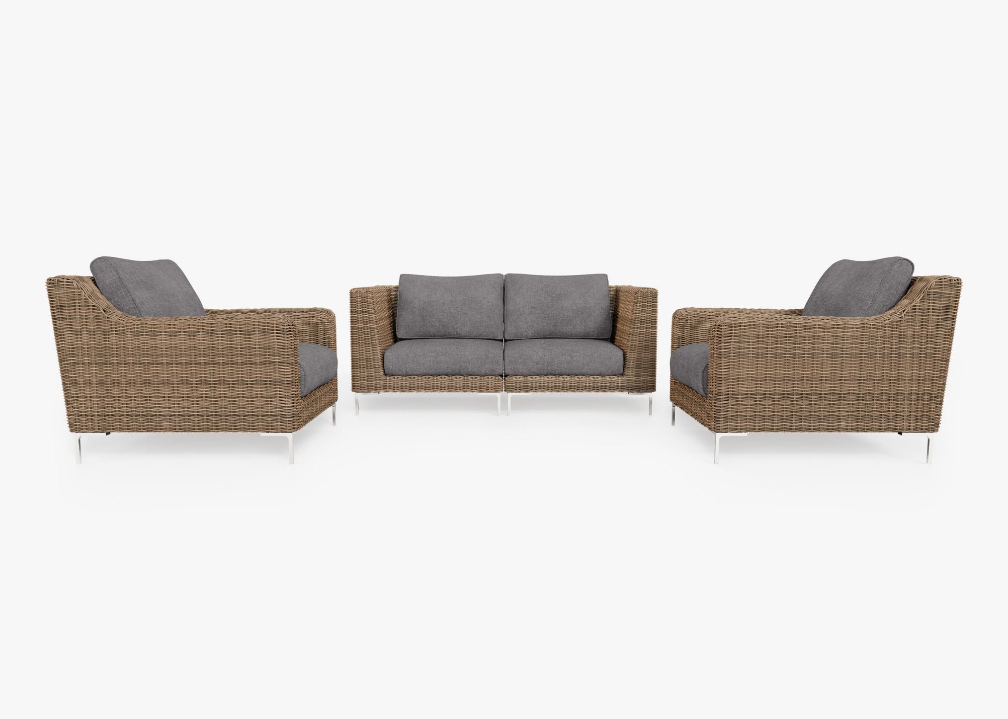 Causeuse d'extérieur en osier marron avec fauteuils - 4 places