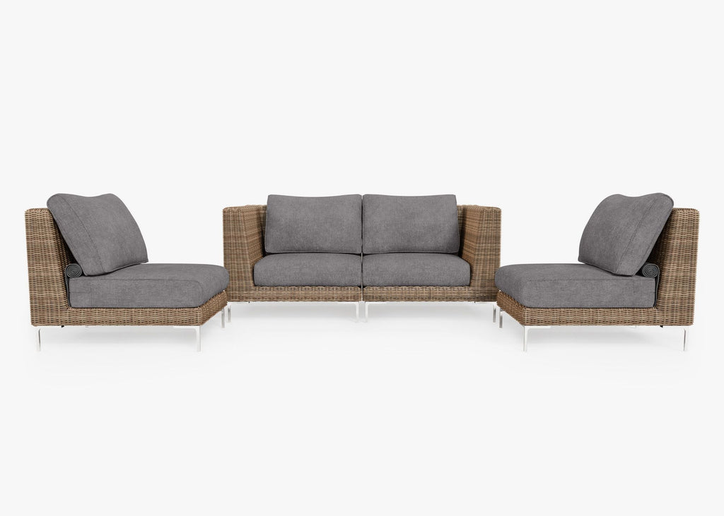Causeuse d'extérieur en osier marron avec chaises sans accoudoirs - 4 places