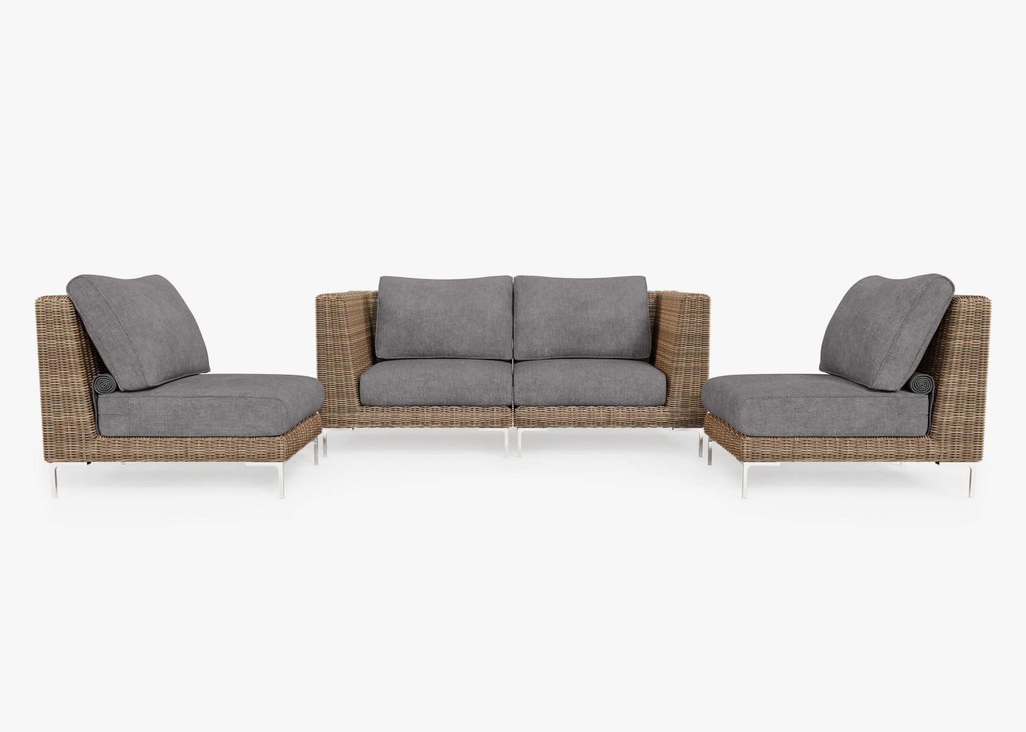 Causeuse d'extérieur en osier marron avec chaises sans accoudoirs - 4 places