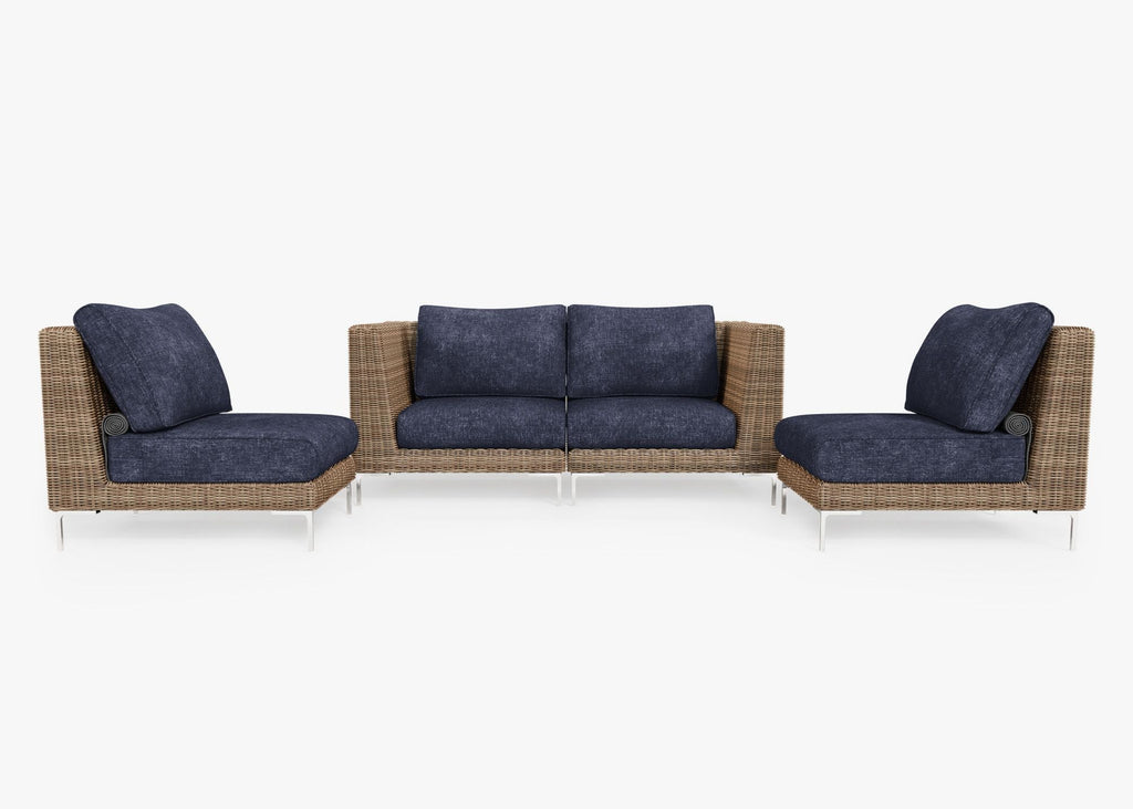 Causeuse d'extérieur en osier marron avec chaises sans accoudoirs - 4 places