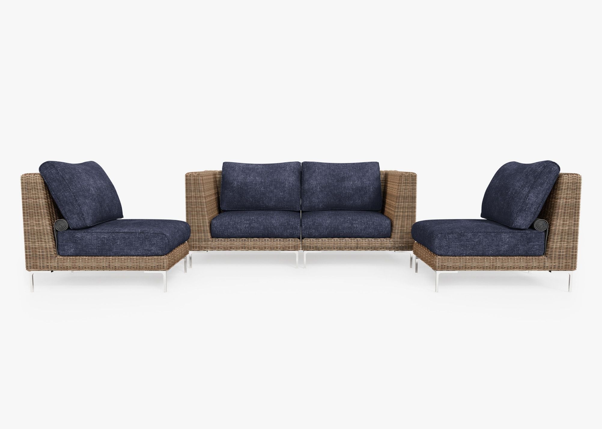 Causeuse d'extérieur en osier marron avec chaises sans accoudoirs - 4 places