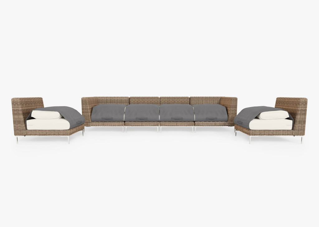 Canapé d'extérieur en osier marron avec accoudoirs - 6 places