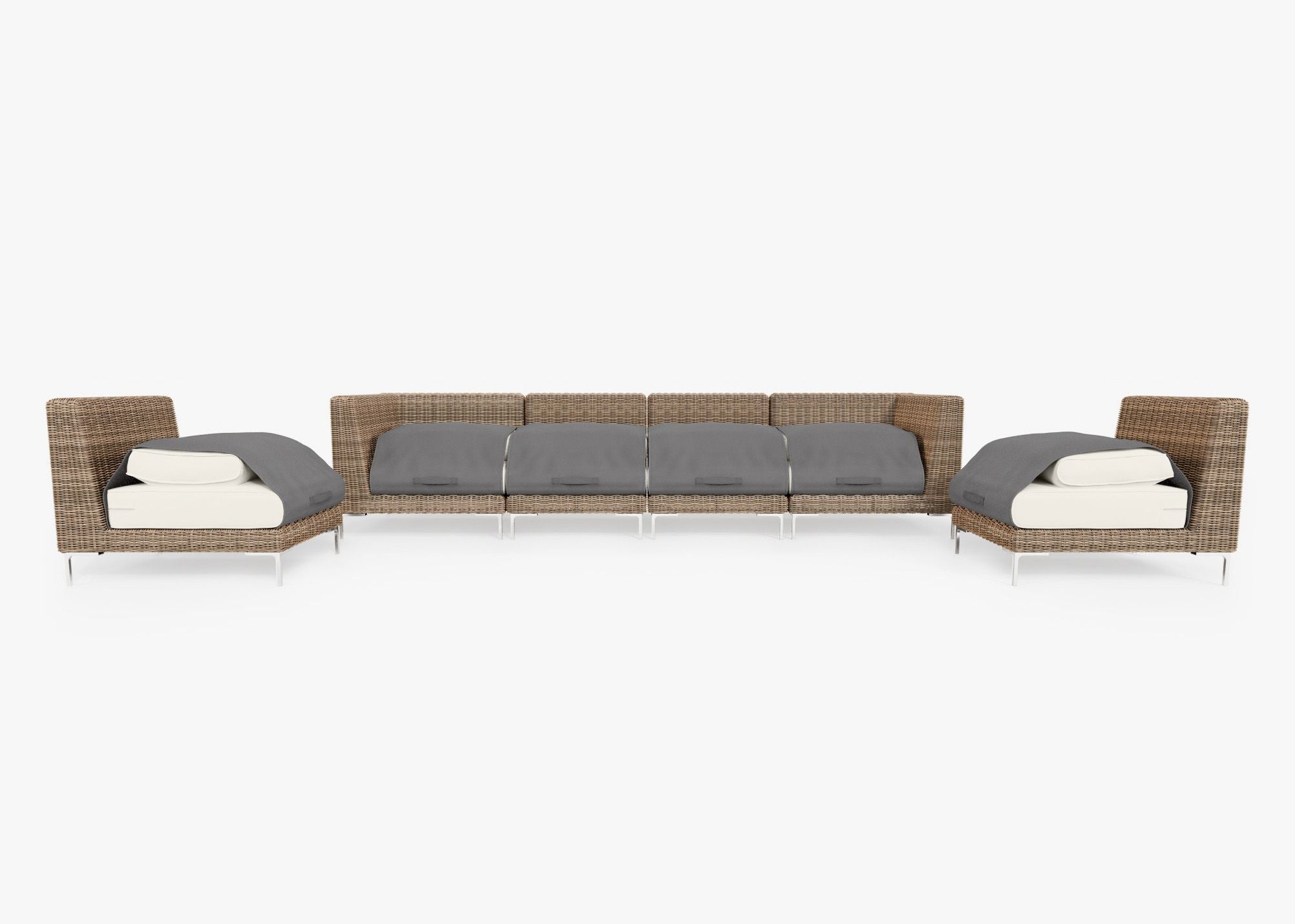 Canapé d'extérieur en osier marron avec accoudoirs - 6 places