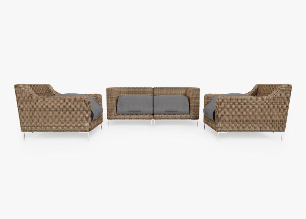 Causeuse d'extérieur en osier marron avec fauteuils - 4 places