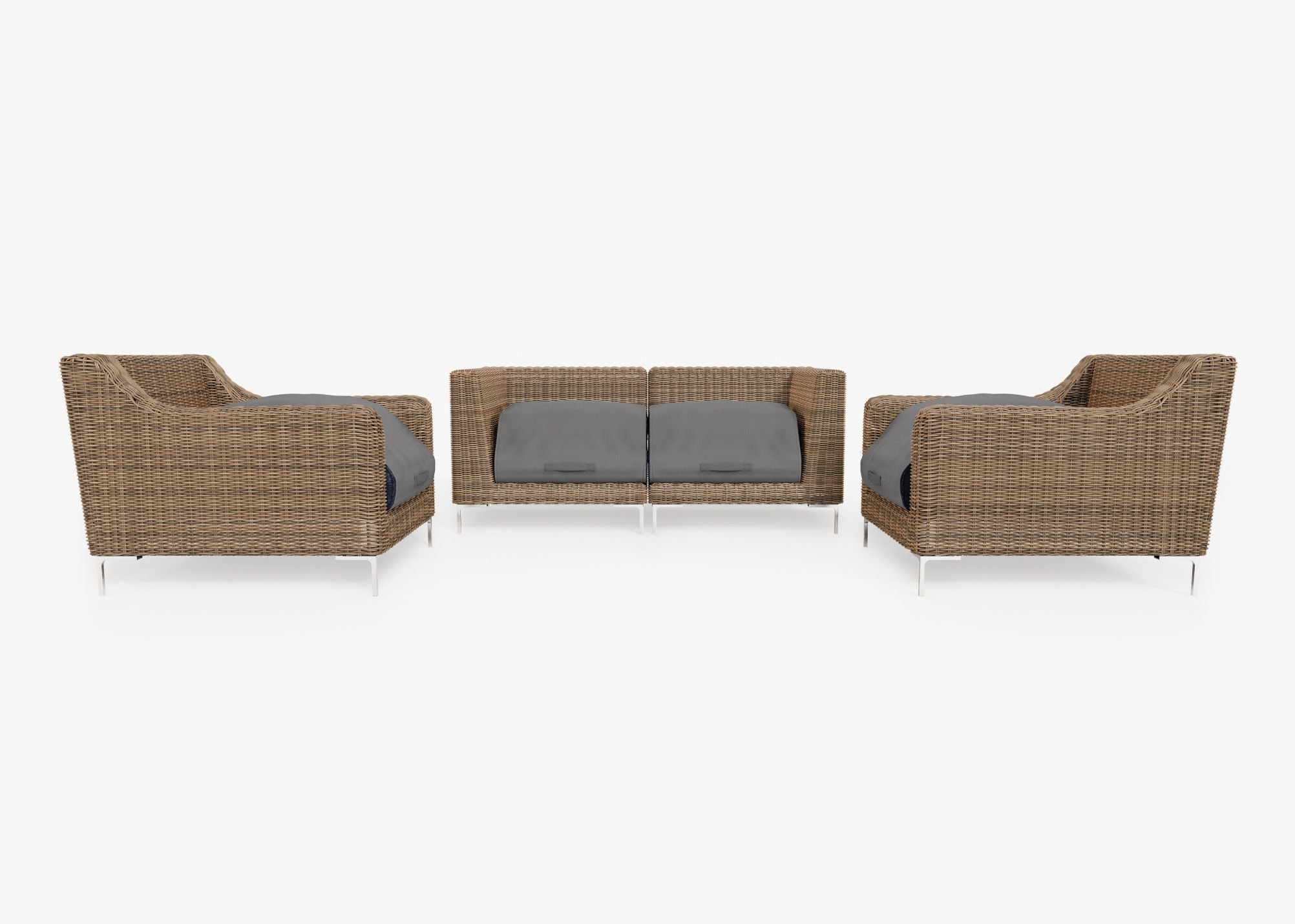 Causeuse d'extérieur en osier marron avec fauteuils - 4 places