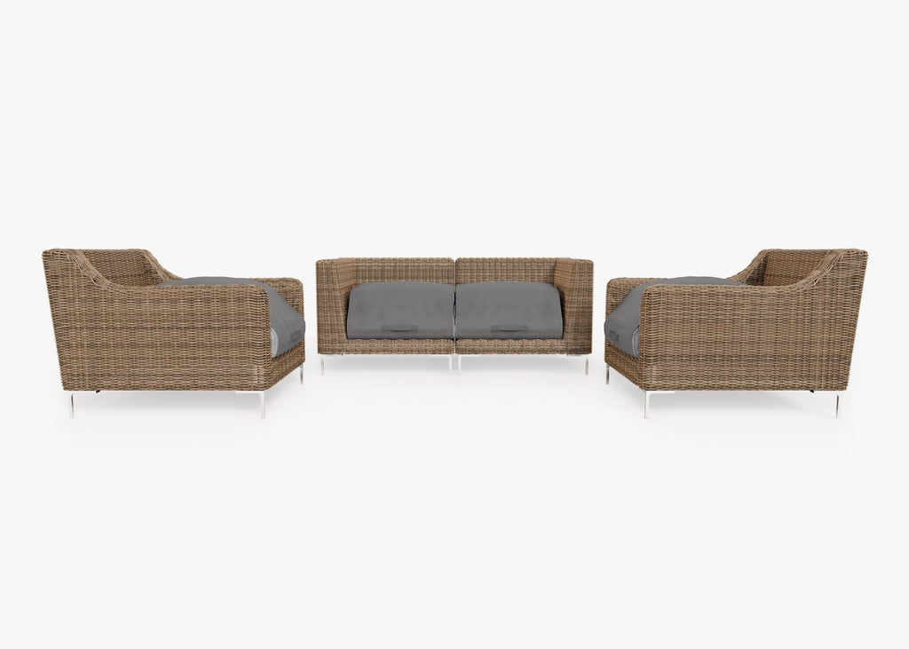 Causeuse d'extérieur en osier marron avec fauteuils - 4 places