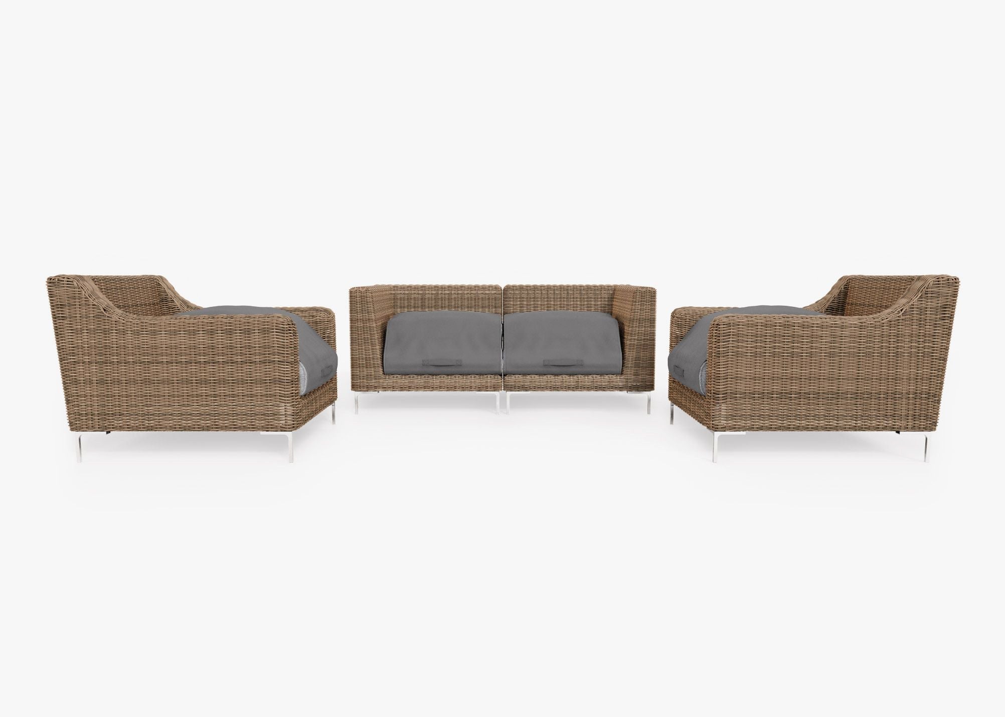 Causeuse d'extérieur en osier marron avec fauteuils - 4 places