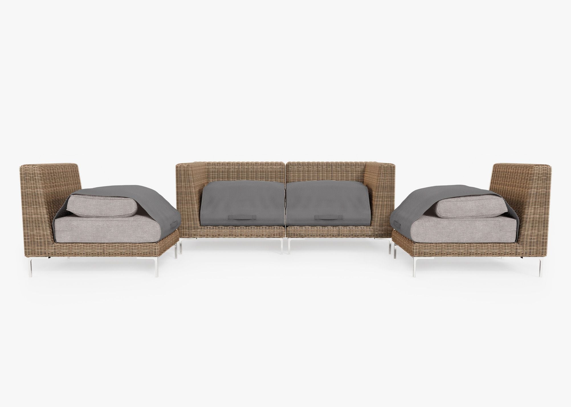 Causeuse d'extérieur en osier marron avec chaises sans accoudoirs - 4 places