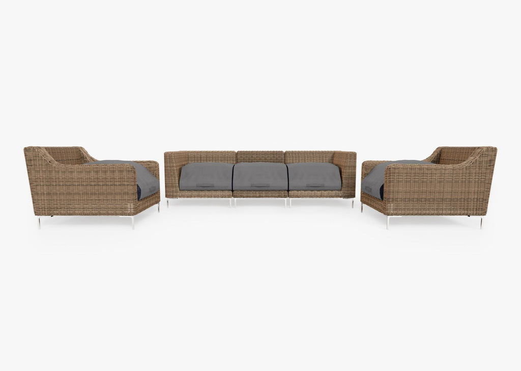 Canapé d'extérieur en osier marron avec fauteuils - 5 places