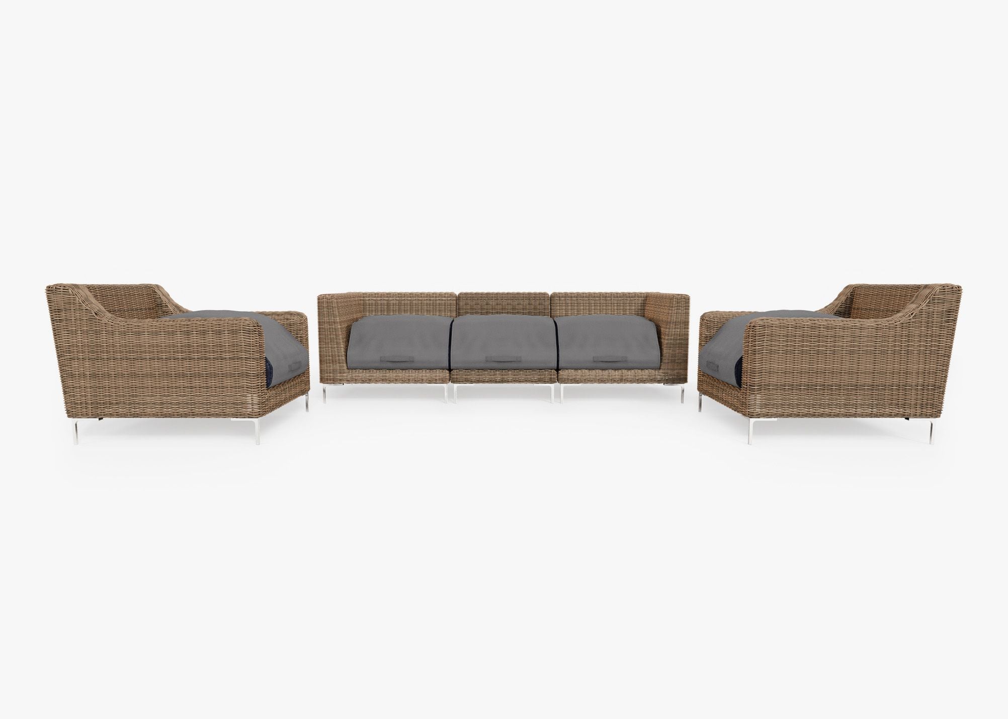 Canapé d'extérieur en osier marron avec fauteuils - 5 places