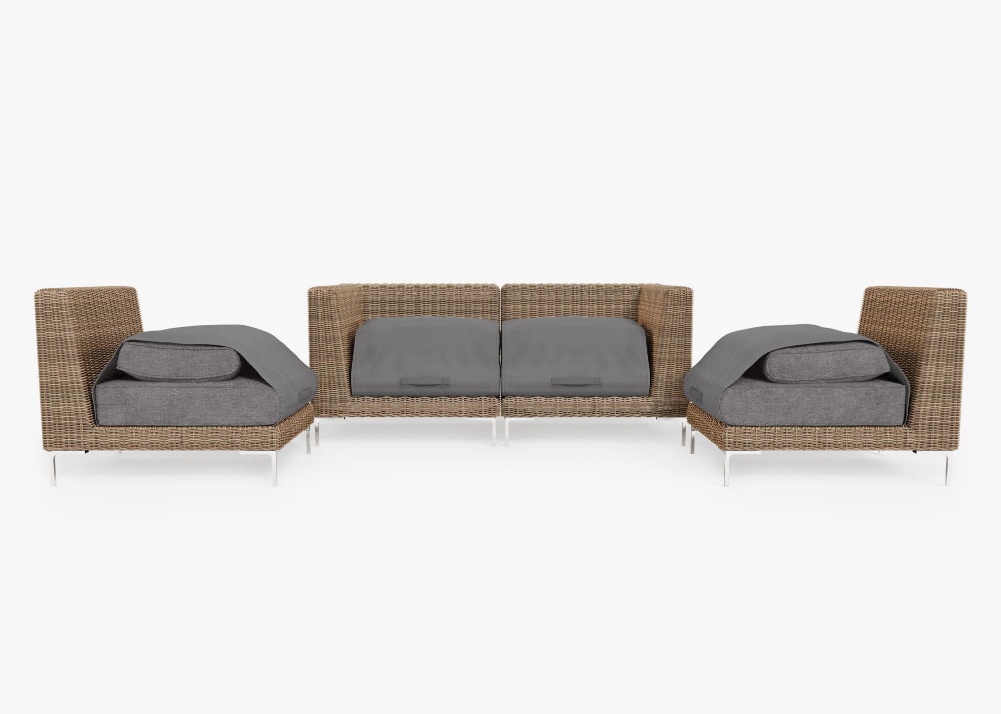 Causeuse d'extérieur en osier marron avec chaises sans accoudoirs - 4 places