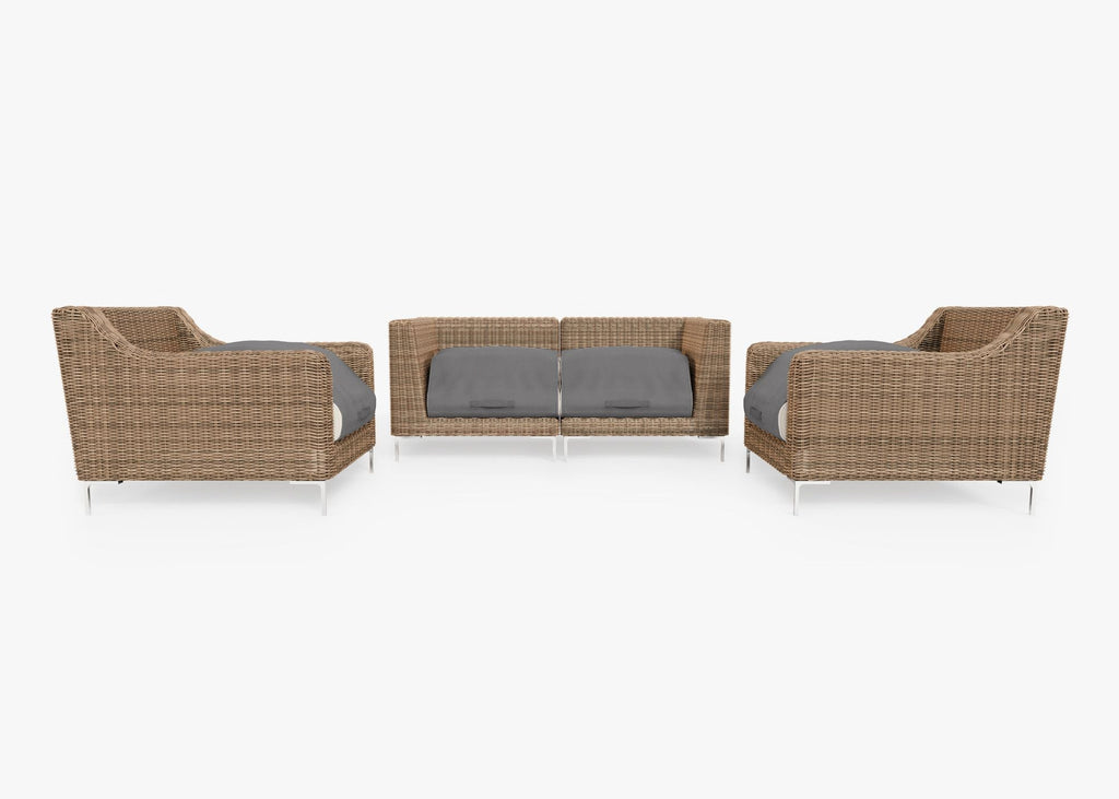 Causeuse d'extérieur en osier marron avec fauteuils - 4 places