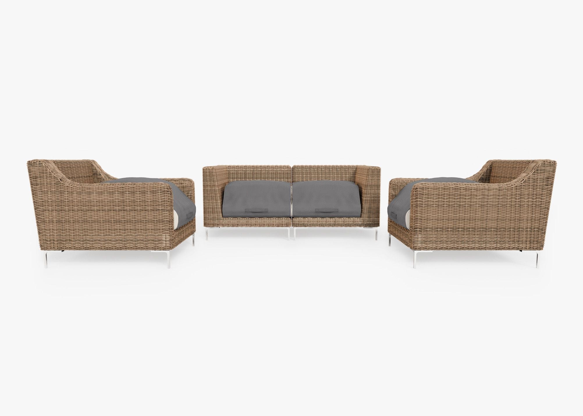 Causeuse d'extérieur en osier marron avec fauteuils - 4 places