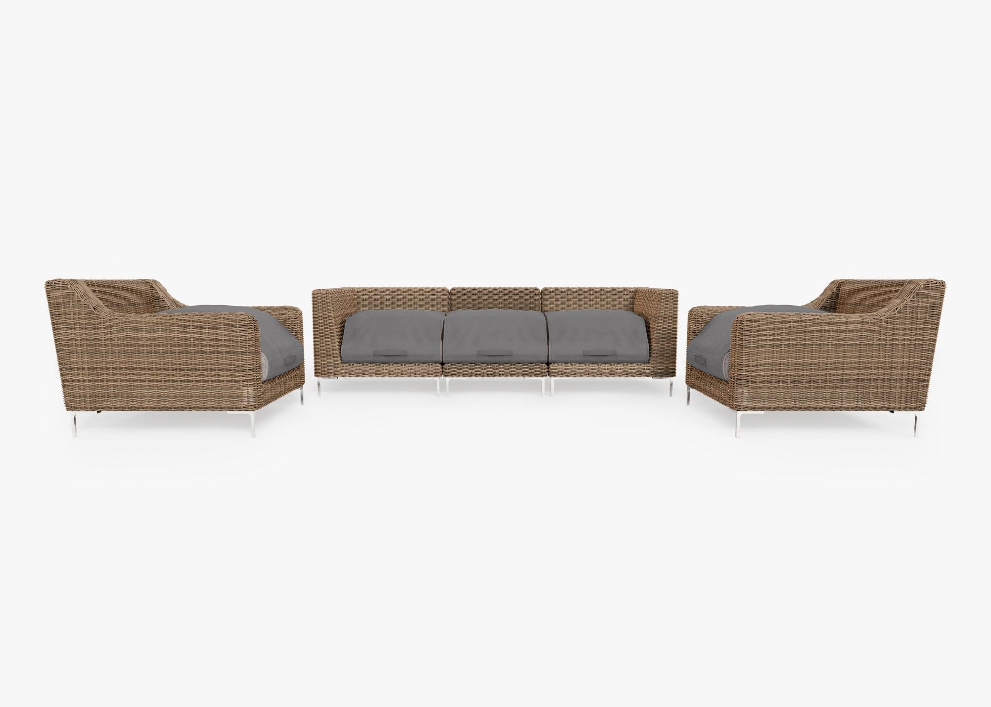 Canapé d'extérieur en osier marron avec fauteuils - 5 places