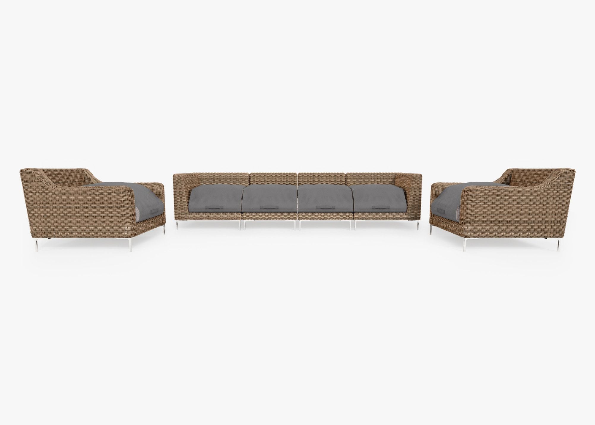 Canapé d'extérieur en osier marron avec fauteuils - 6 places
