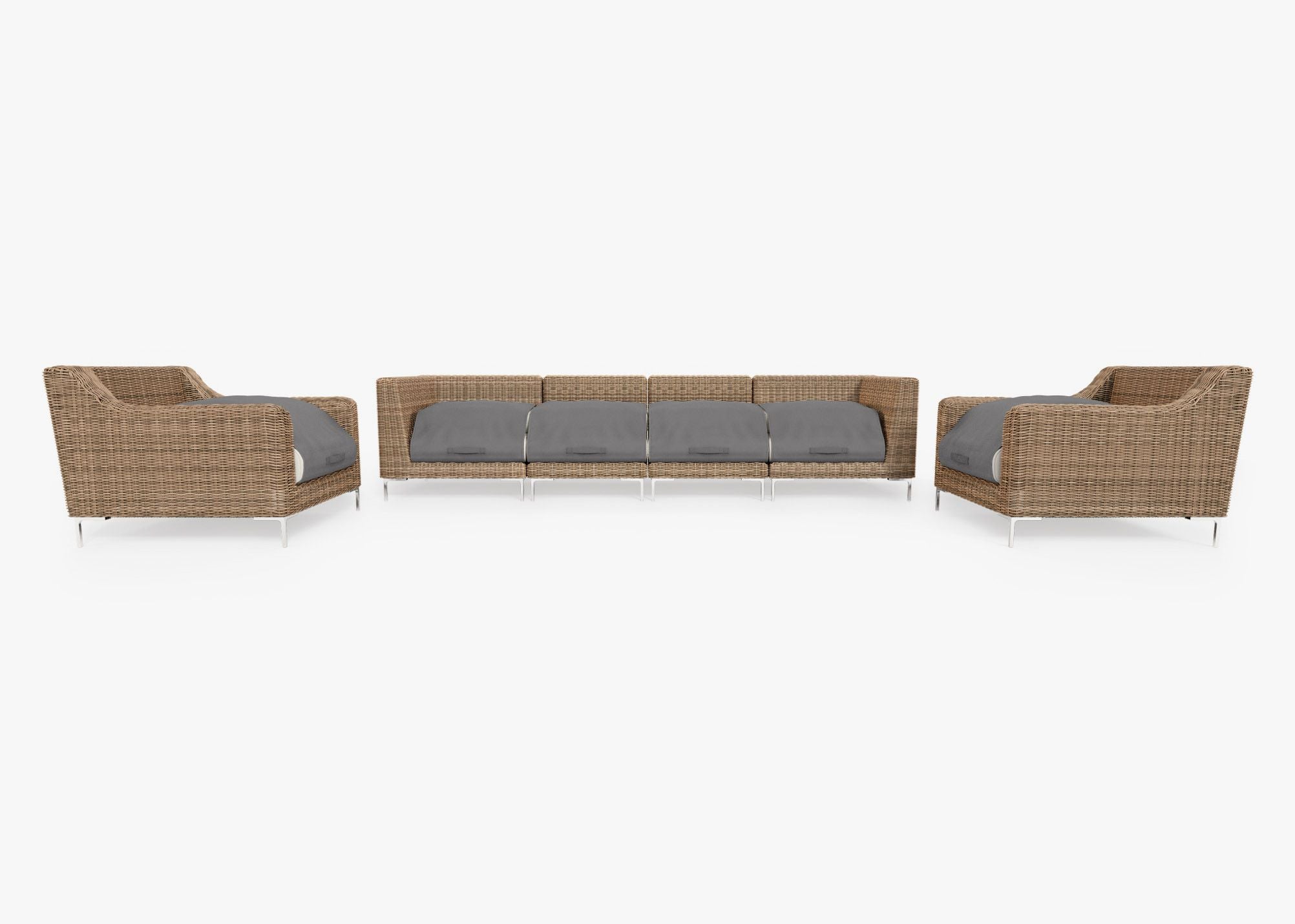 Canapé d'extérieur en osier marron avec fauteuils - 6 places