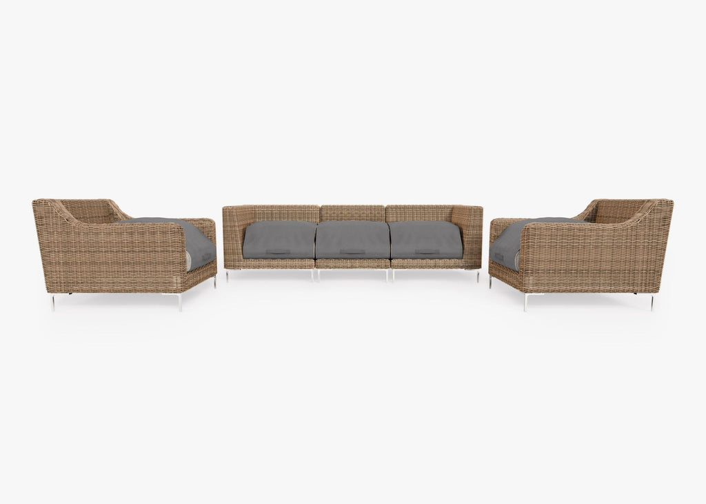 Canapé d'extérieur en osier marron avec fauteuils - 5 places