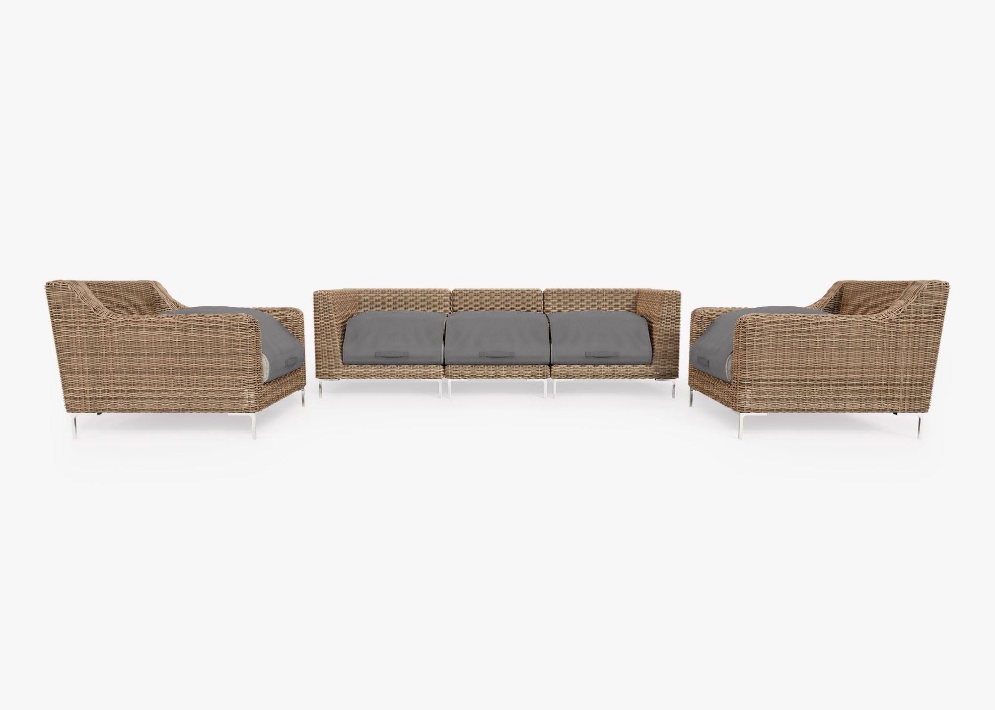 Canapé d'extérieur en osier marron avec fauteuils - 5 places