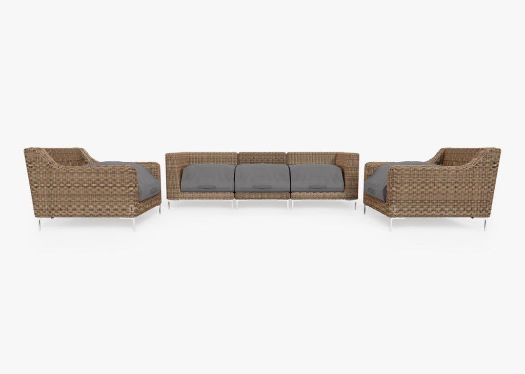 Canapé d'extérieur en osier marron avec fauteuils - 5 places