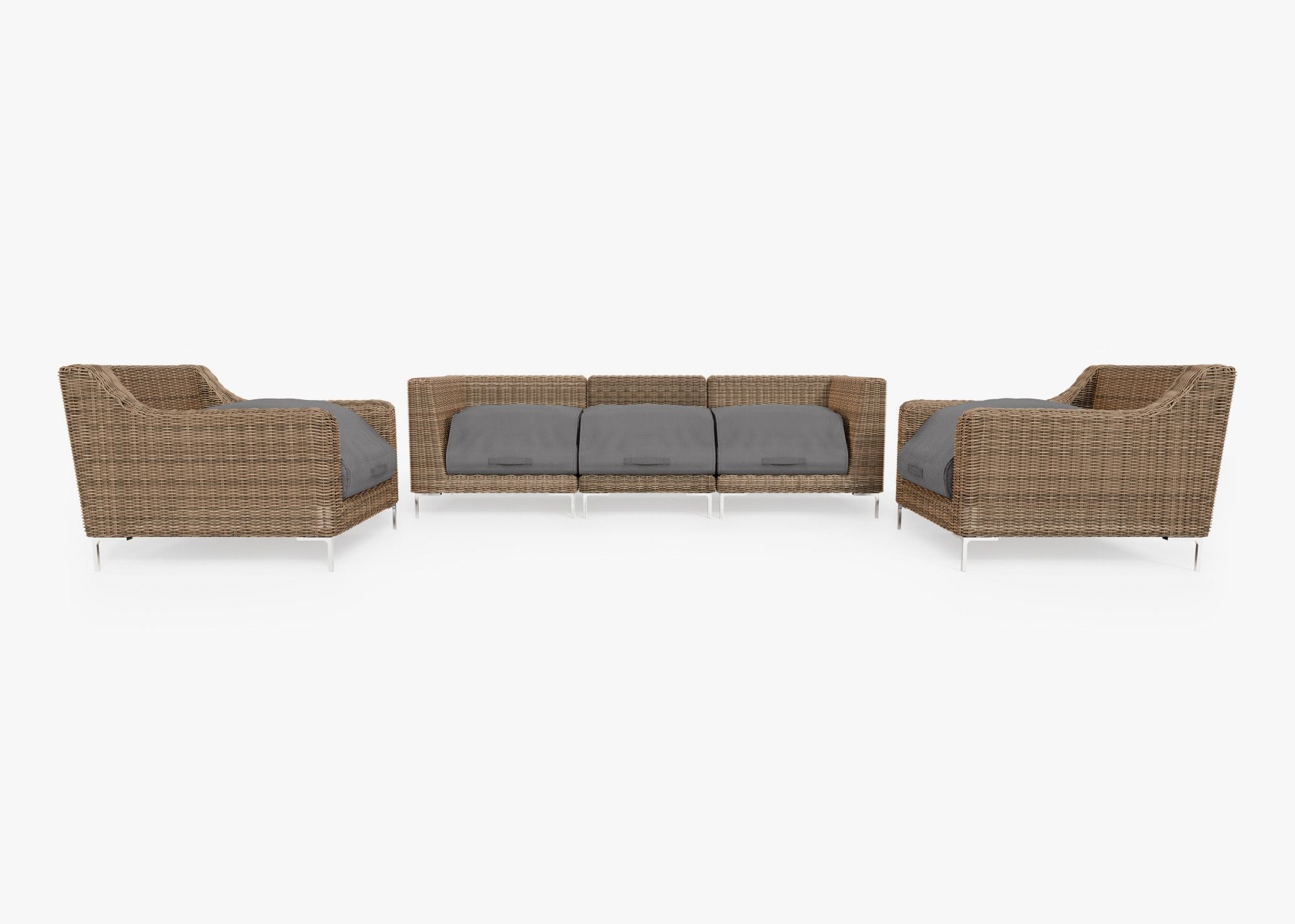 Canapé d'extérieur en osier marron avec fauteuils - 5 places