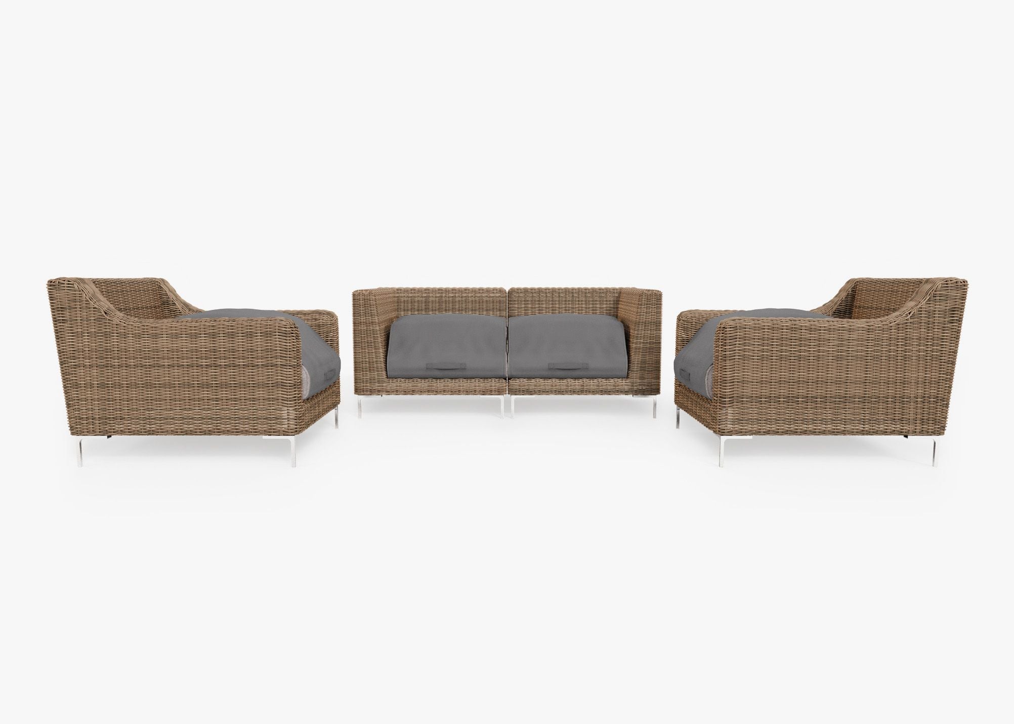 Causeuse d'extérieur en osier marron avec fauteuils - 4 places
