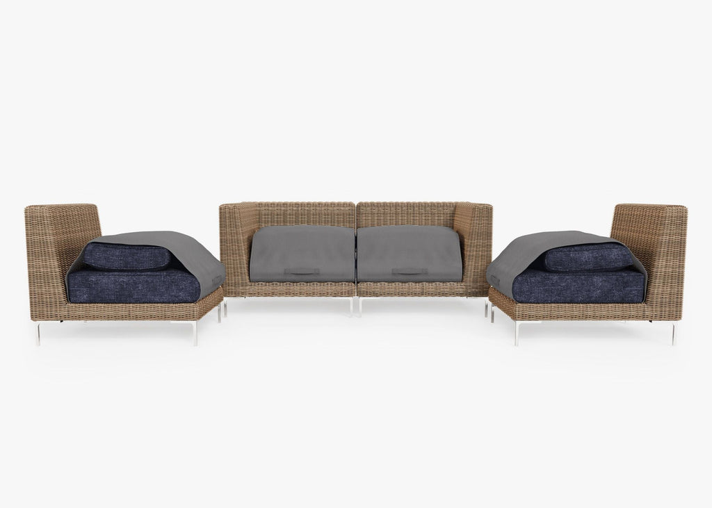 Causeuse d'extérieur en osier marron avec chaises sans accoudoirs - 4 places