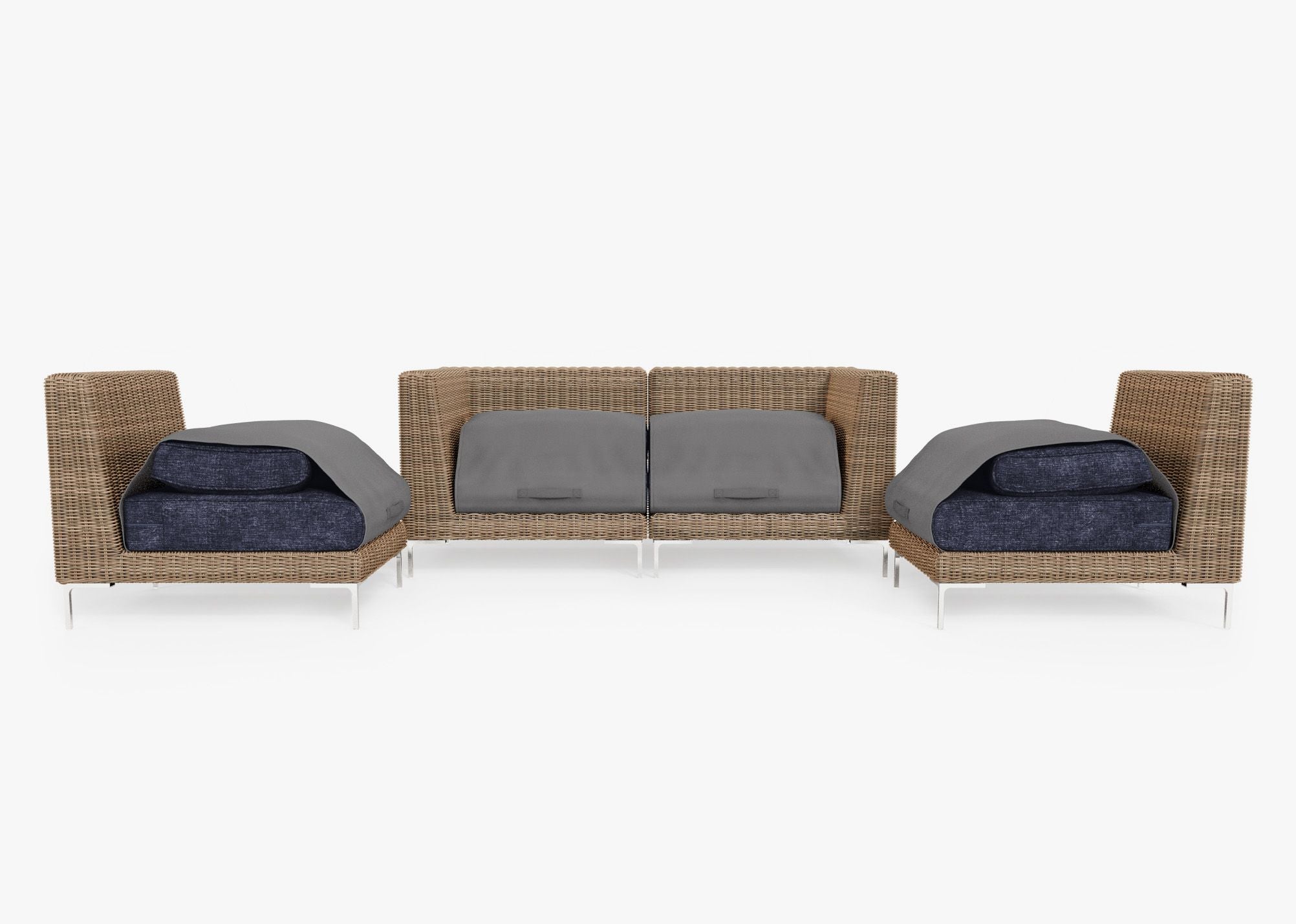 Causeuse d'extérieur en osier marron avec chaises sans accoudoirs - 4 places