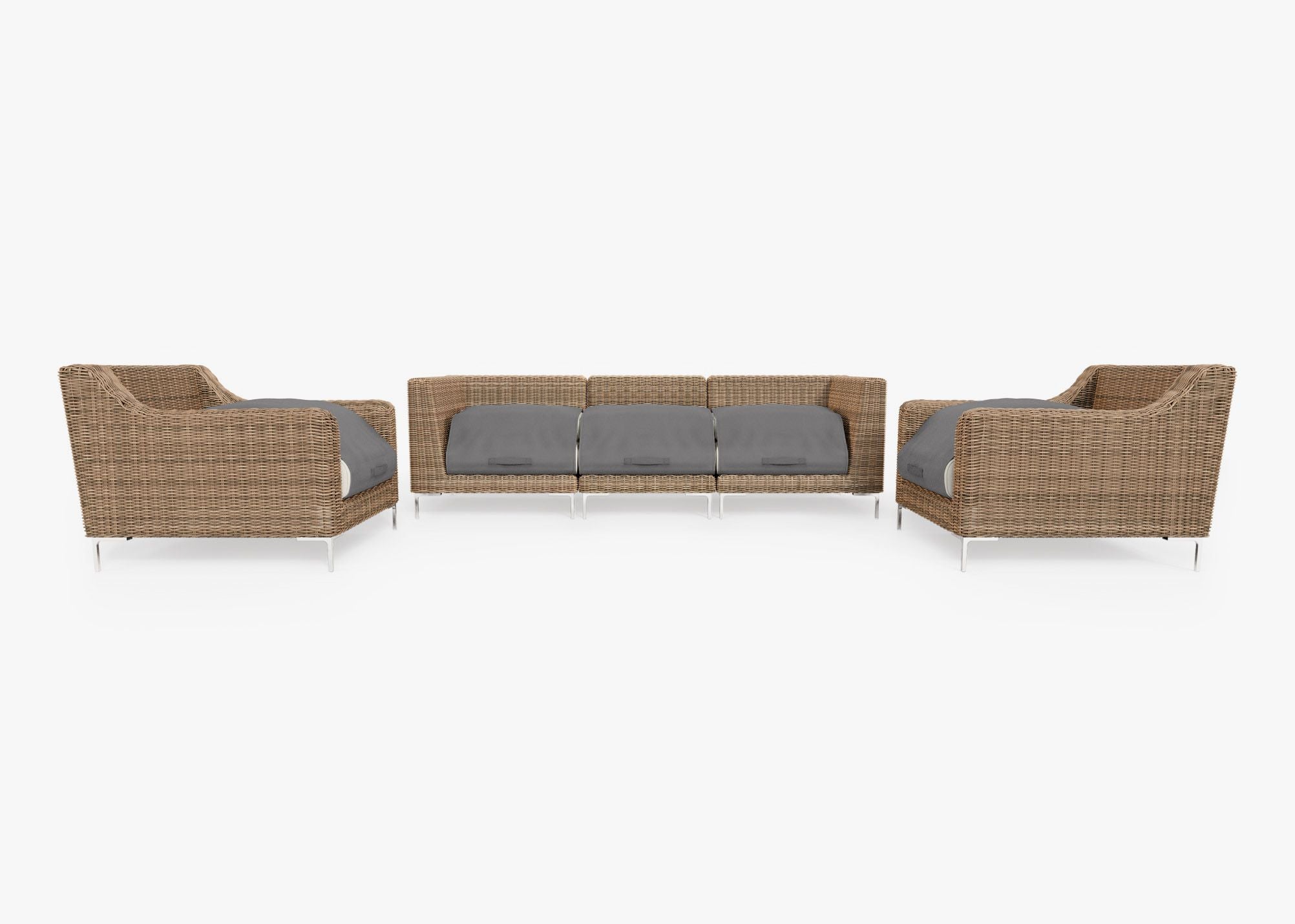Canapé d'extérieur en osier marron avec fauteuils - 5 places