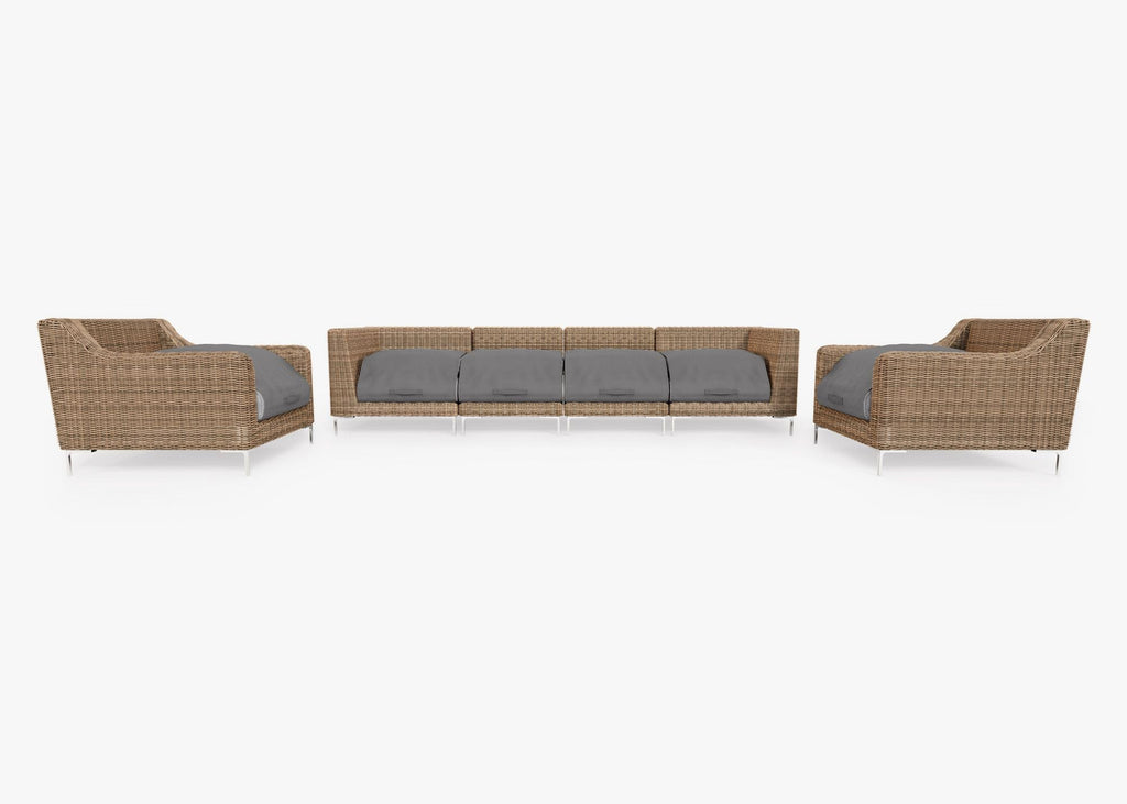 Canapé d'extérieur en osier marron avec fauteuils - 6 places