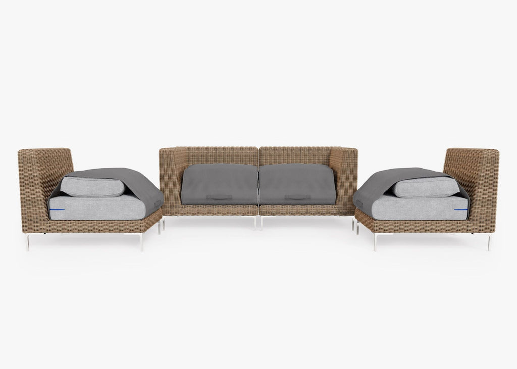 Causeuse d'extérieur en osier marron avec chaises sans accoudoirs - 4 places