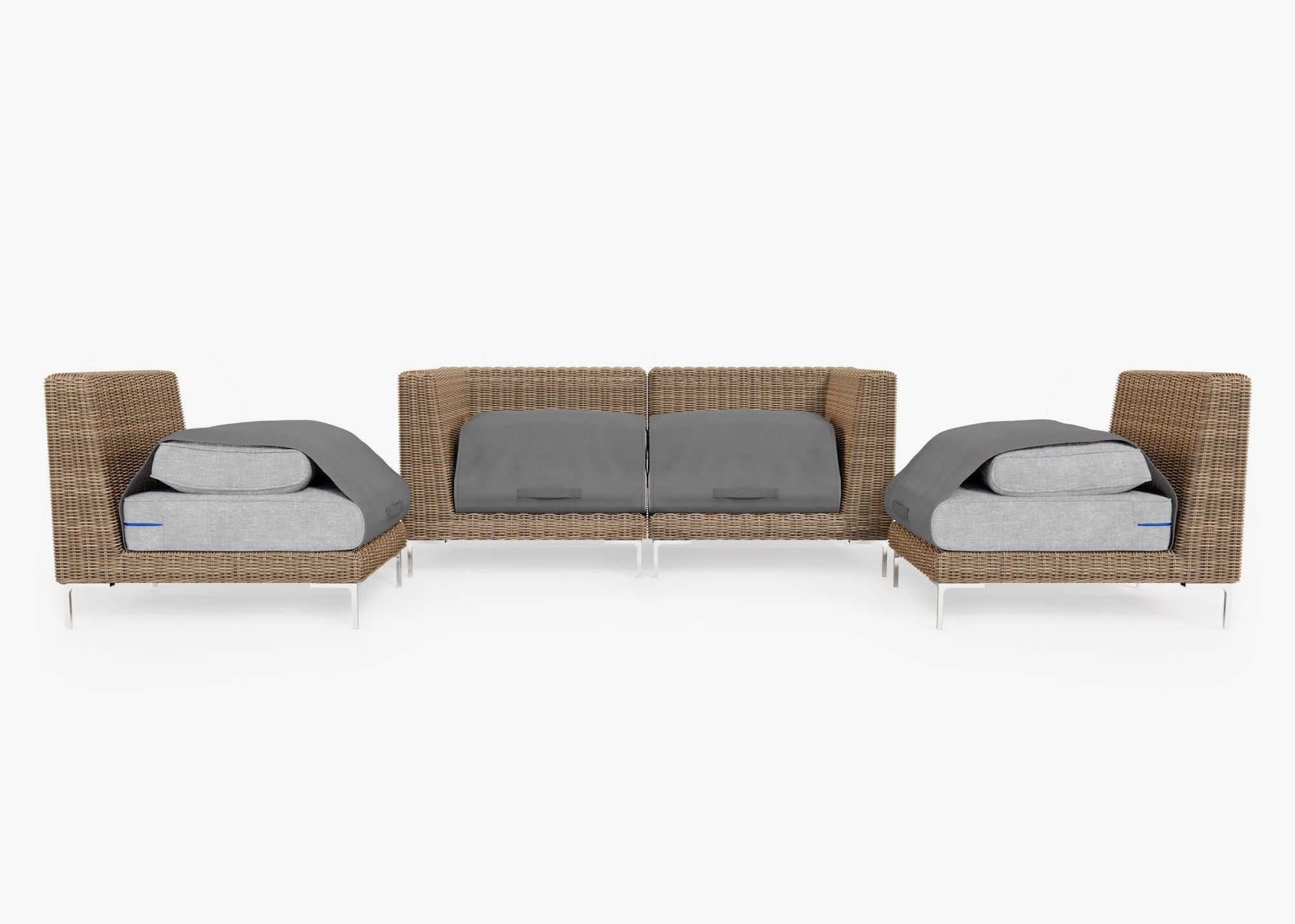 Causeuse d'extérieur en osier marron avec chaises sans accoudoirs - 4 places