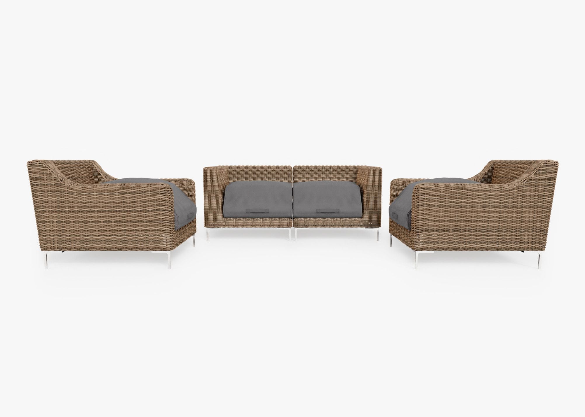 Causeuse d'extérieur en osier marron avec fauteuils - 4 places