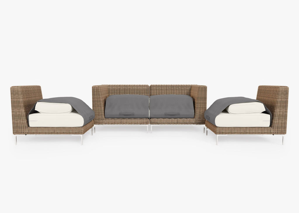 Causeuse d'extérieur en osier marron avec chaises sans accoudoirs - 4 places