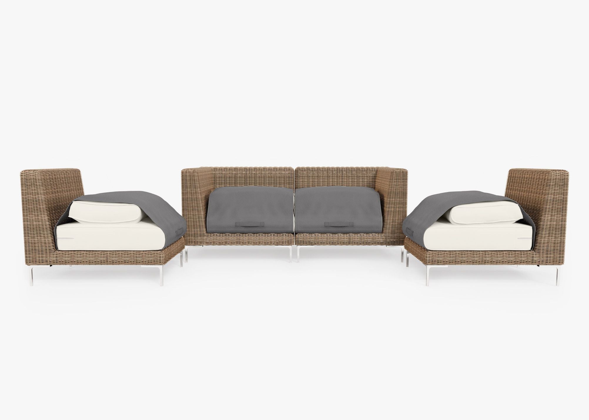 Causeuse d'extérieur en osier marron avec chaises sans accoudoirs - 4 places