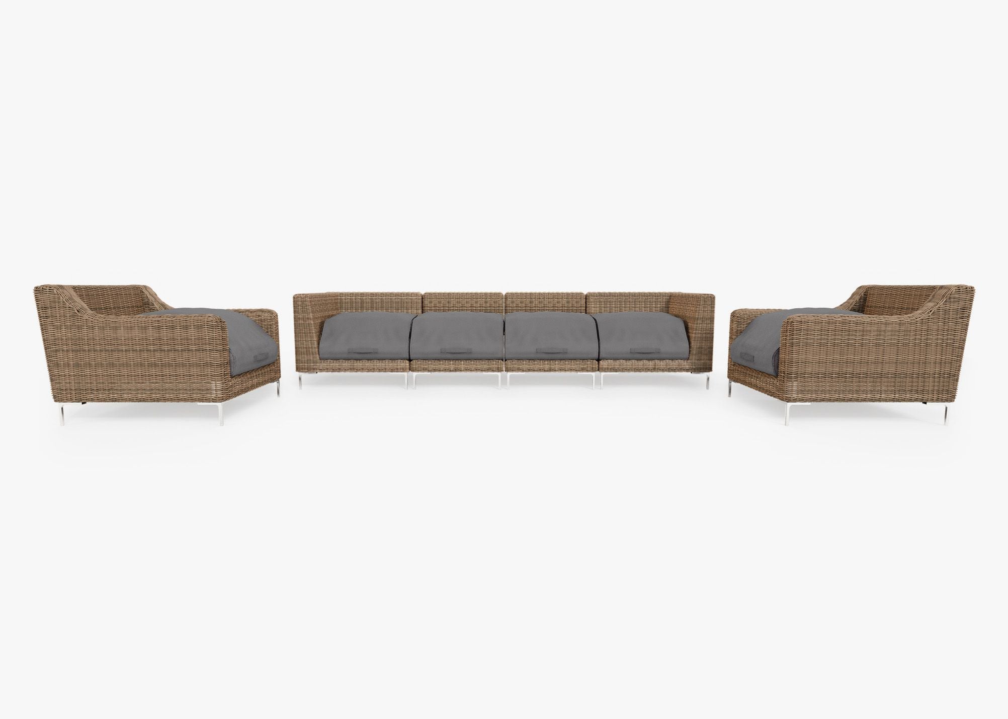 Canapé d'extérieur en osier marron avec fauteuils - 6 places