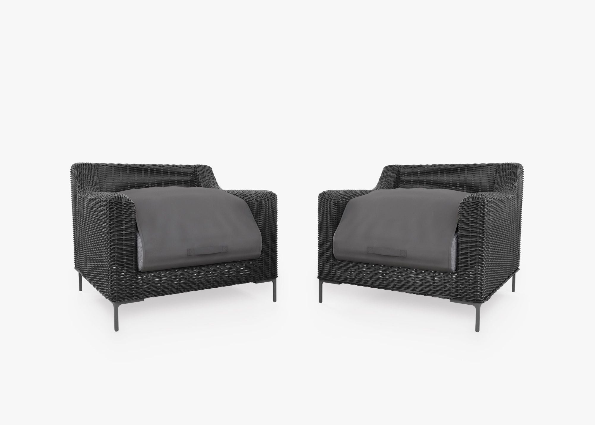 Ensemble de conversation avec fauteuils d'extérieur en osier noir