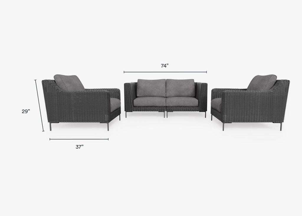 Causeuse d'extérieur en osier noir avec fauteuils - 4 places