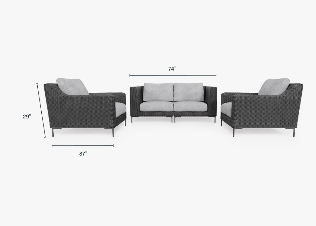 Causeuse d'extérieur en osier noir avec fauteuils - 4 places