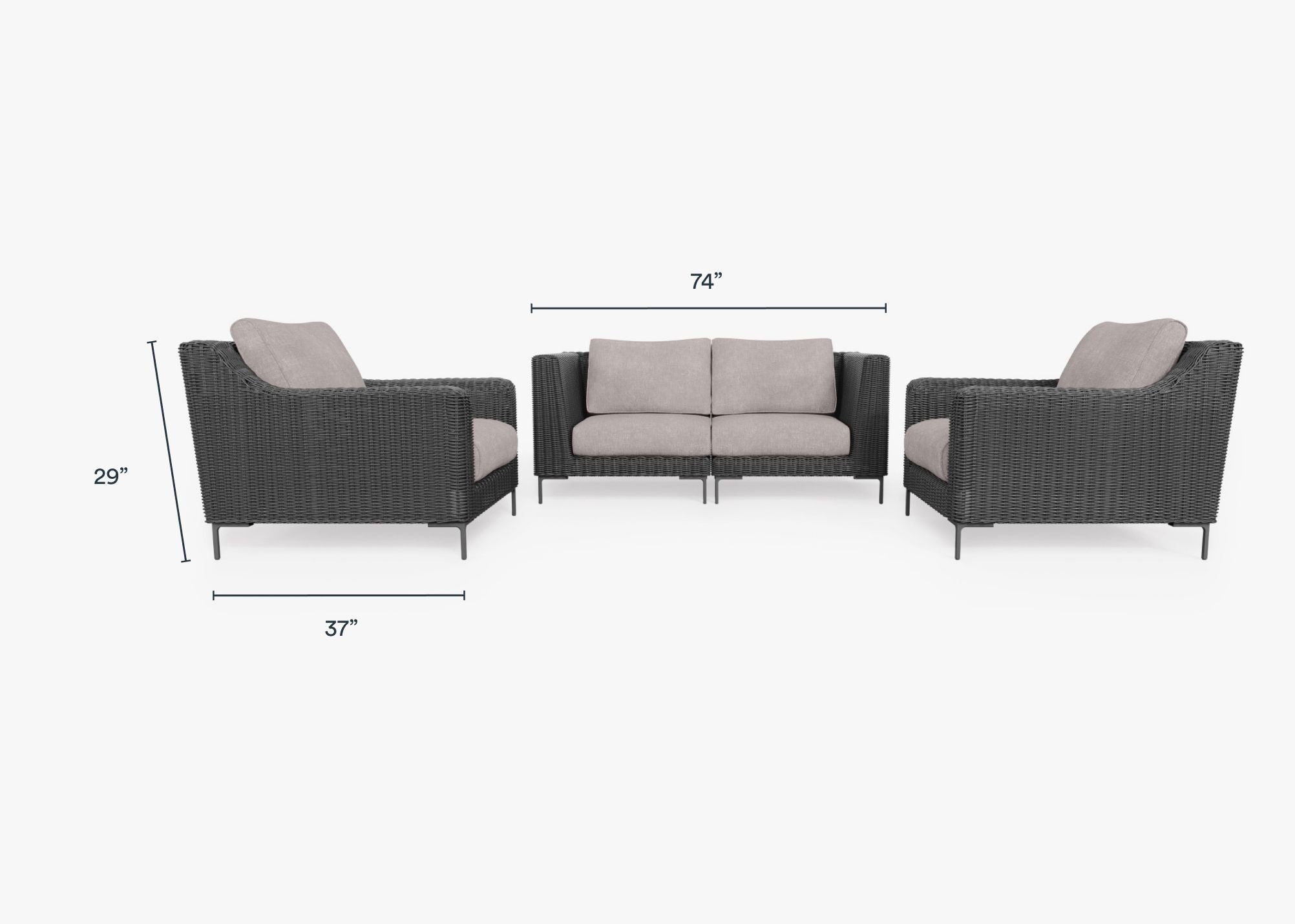 Causeuse d'extérieur en osier noir avec fauteuils - 4 places