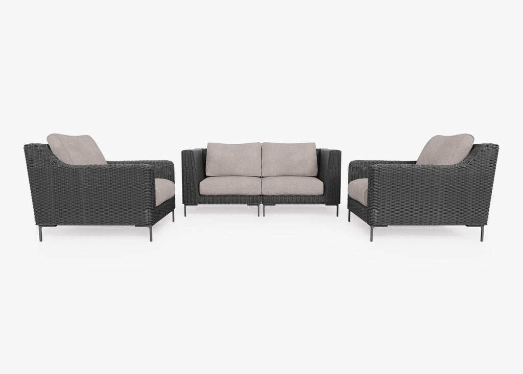 Causeuse d'extérieur en osier noir avec fauteuils - 4 places