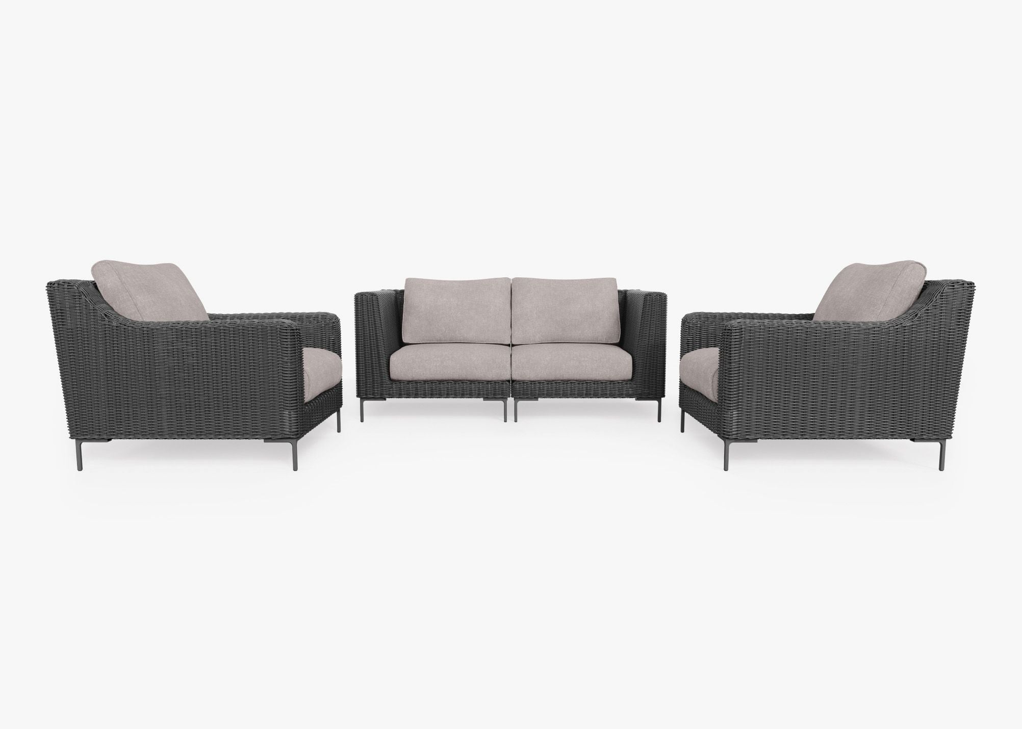 Causeuse d'extérieur en osier noir avec fauteuils - 4 places