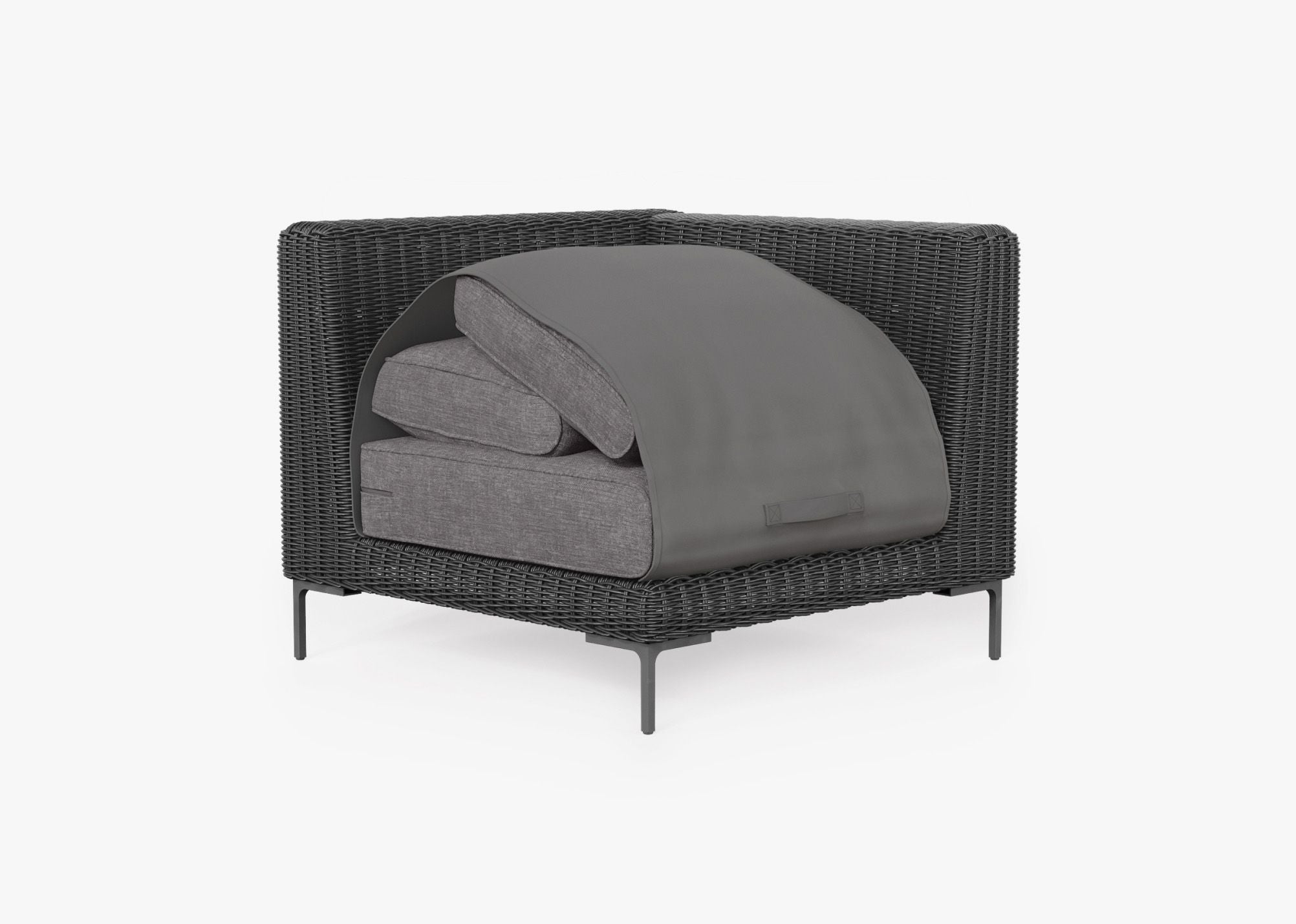 Chaise sectionnelle d'extérieur en osier noir