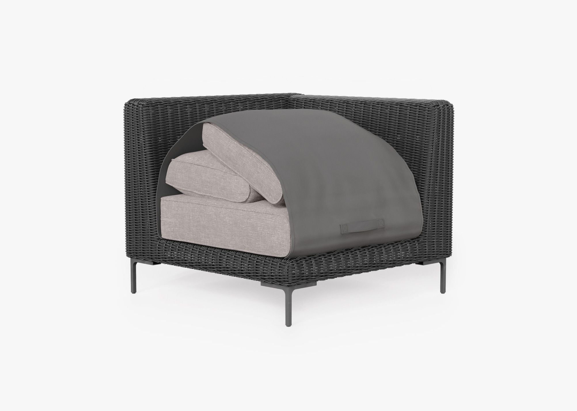 Chaise sectionnelle d'extérieur en osier noir