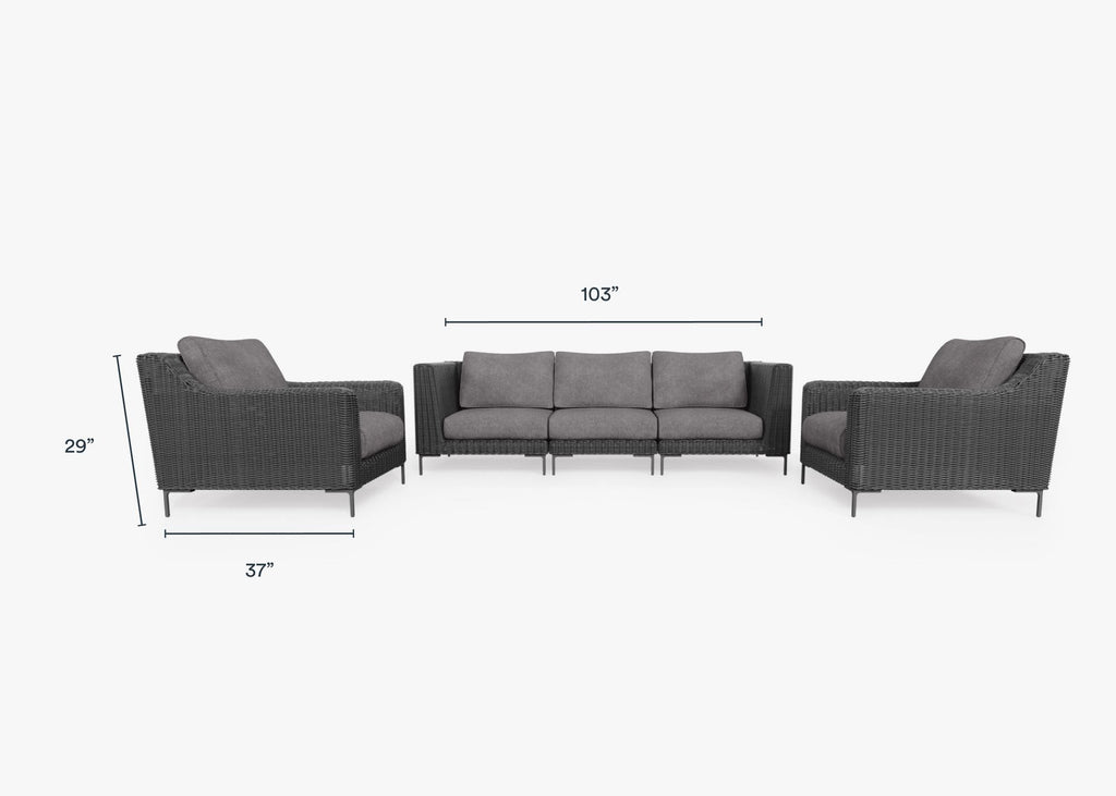 Canapé d'extérieur en osier noir avec fauteuils - 5 places