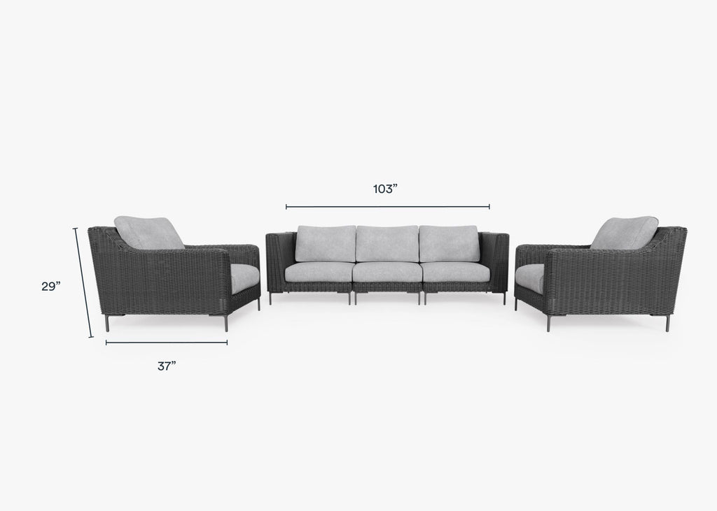 Canapé d'extérieur en osier noir avec fauteuils - 5 places