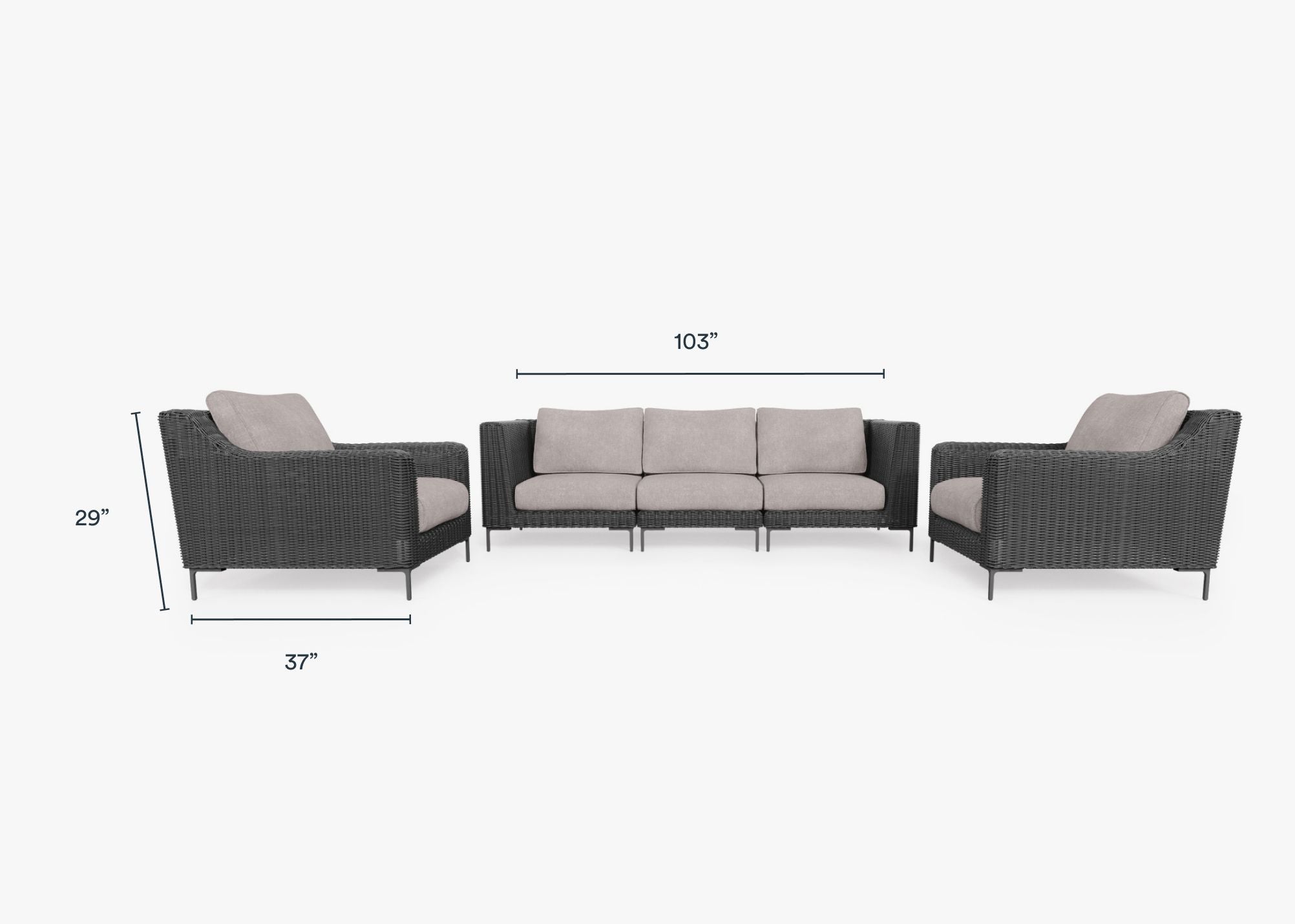 Canapé d'extérieur en osier noir avec fauteuils - 5 places